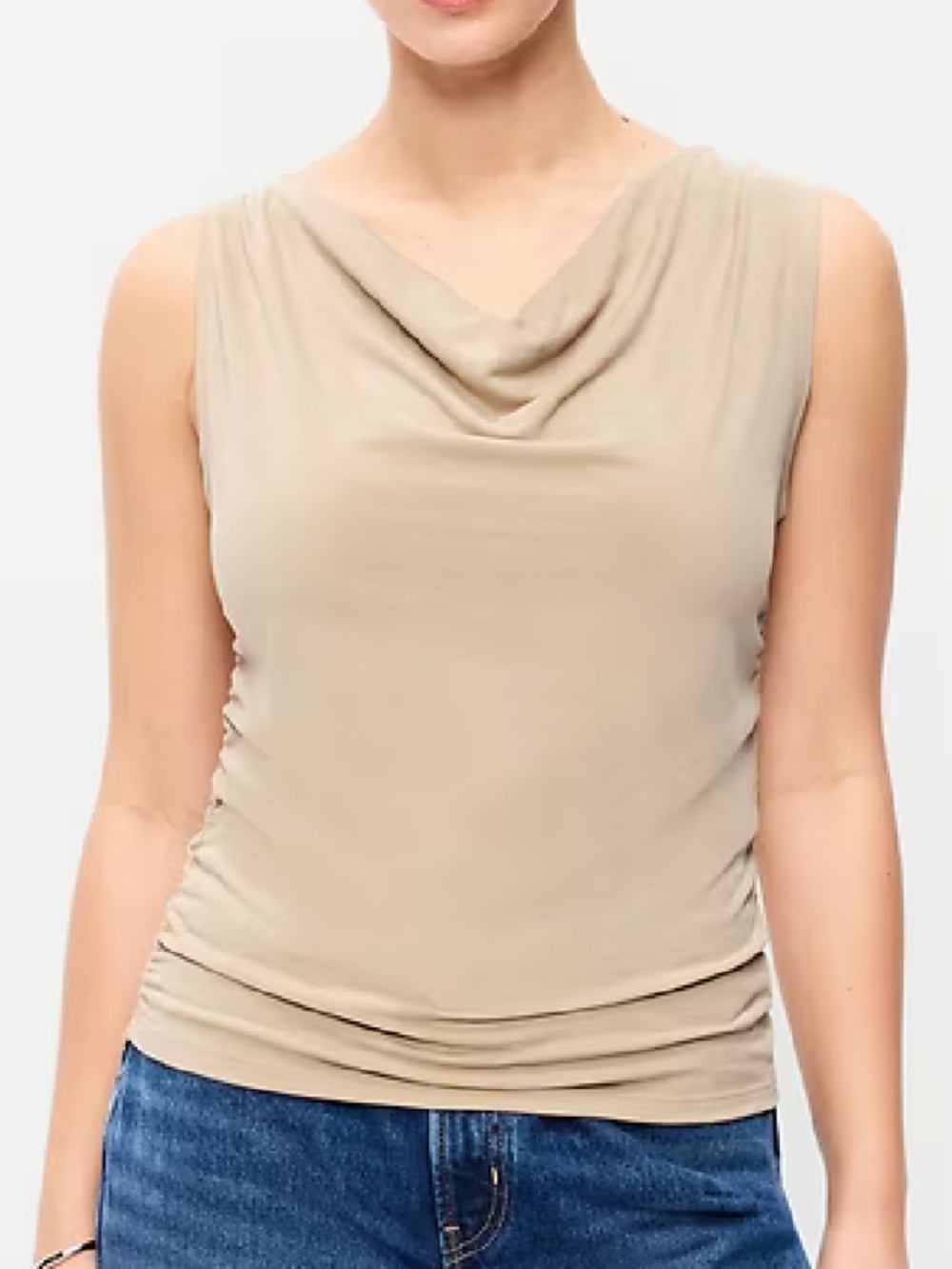 Old Navy Off Shoulder Ruched Top Size M Beige Draped Stretch Minimalist Fitted T